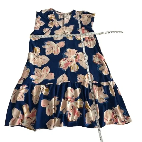 a new day Women M/L Blue Pink Floral Print Short Sleeve Above Knee Relaxed Dress - Picture 10 of 13